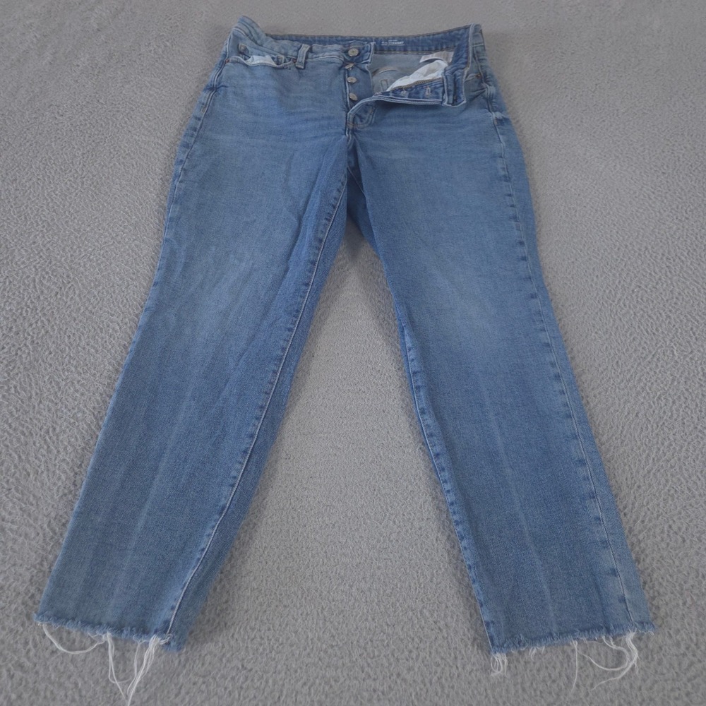 Old Navy Jeans Womens 12 Blue O.G.‎ Straight High Rise Button Fly Cut Off Denim